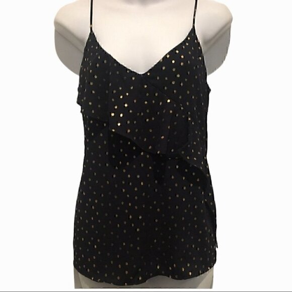 Zara navy and gold polka dot camisole with diagonal ruffle detail - Picture 1 of 7